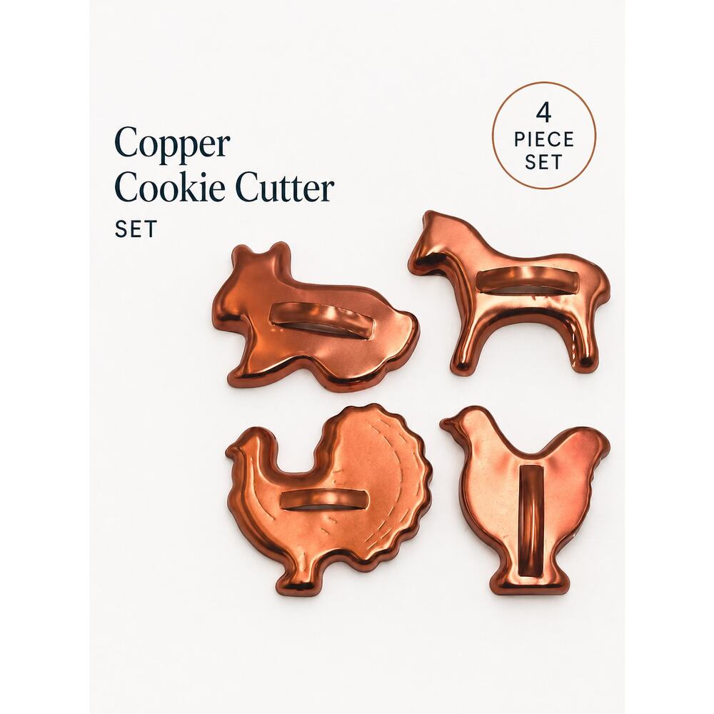 Copper Cookie Cutter Set Farm Animal Shapes Baking Kitchen